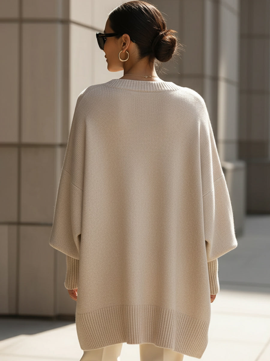Women's Roomy Fit Layered Wool-Blend Everyday Sweater