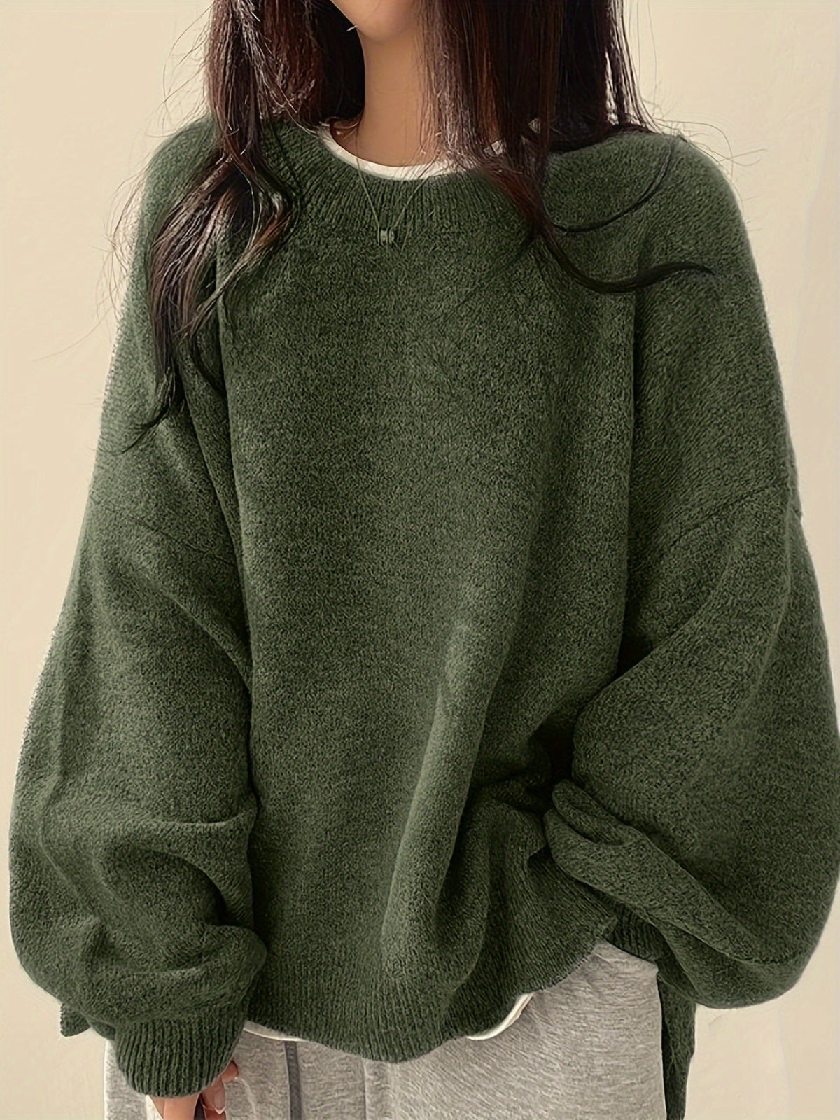 Women's Roomy Warm Crew Neckline Chunky Pullover