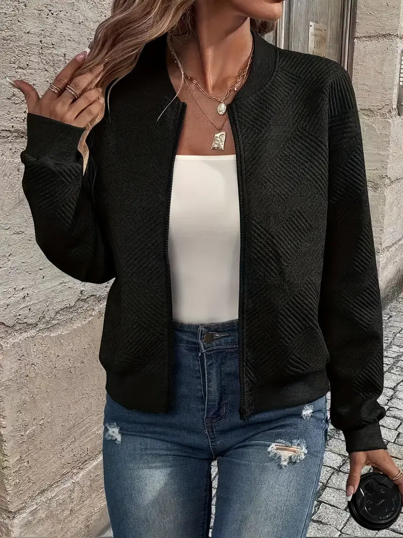 Women's Loose Full-Zip Textured Sweater Cardigan
