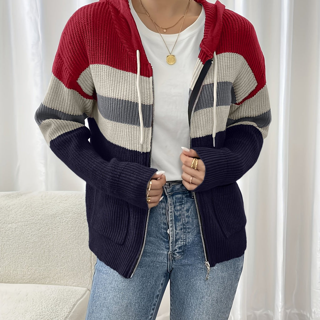 Women's Zip-Up Ribbed Hoodie Sweater Cardigan