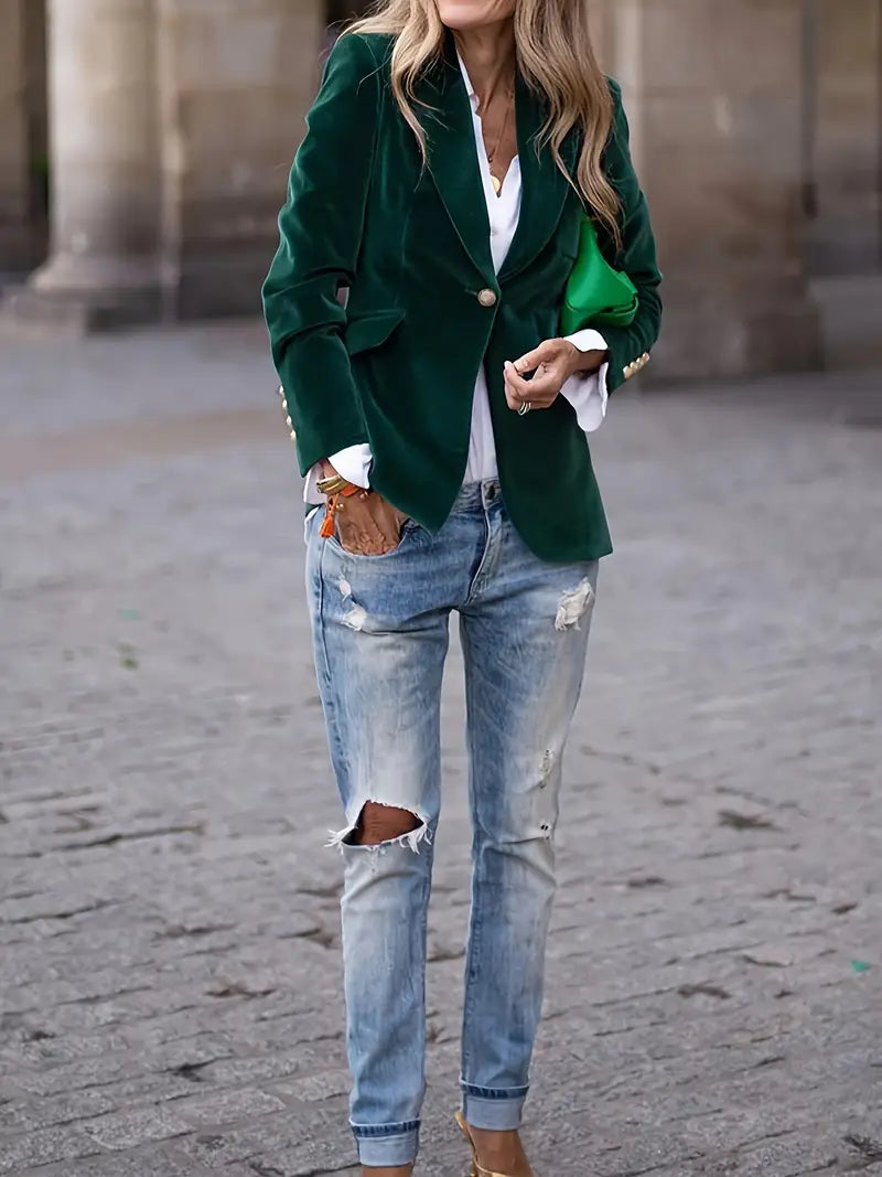 Women's Smooth Drape Plush Velvet Blazer Jacket