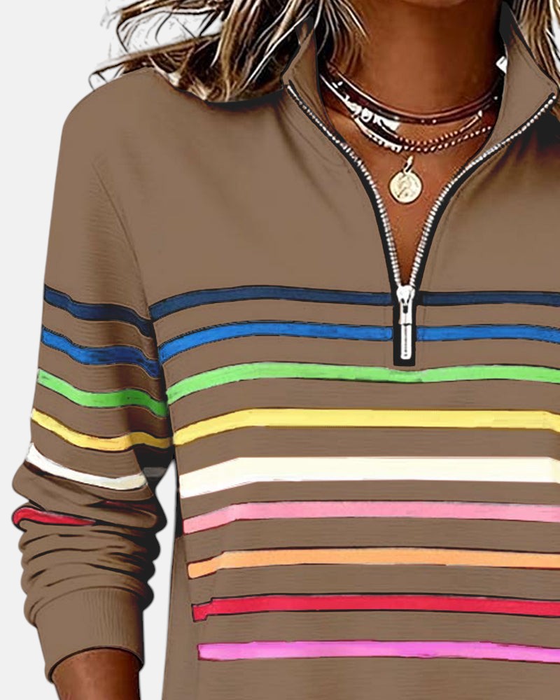 Women's Casual Stripe Quarter-Zip Style Sweatshirt