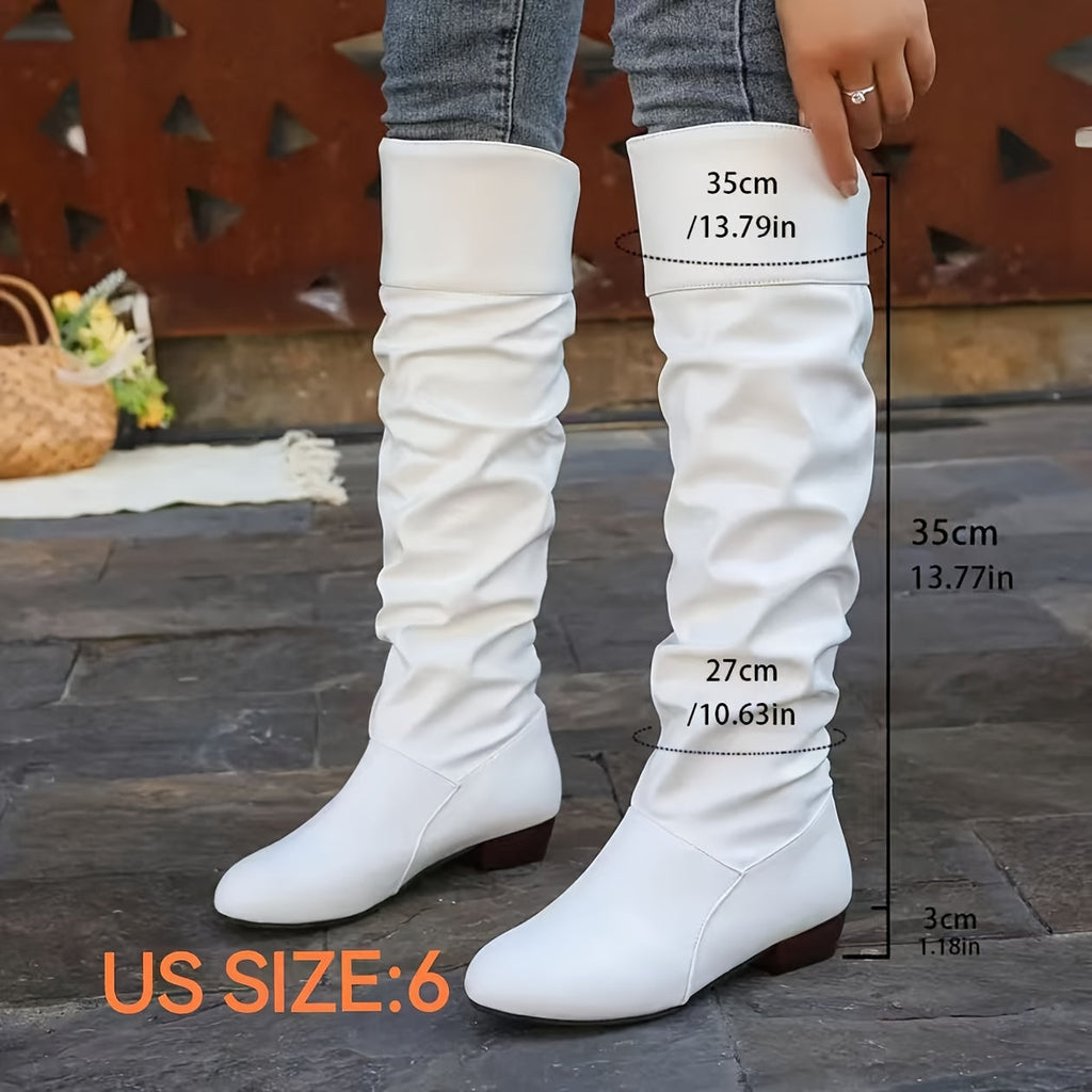 Women's Soft Drape Knee-High Boots with Low Heel