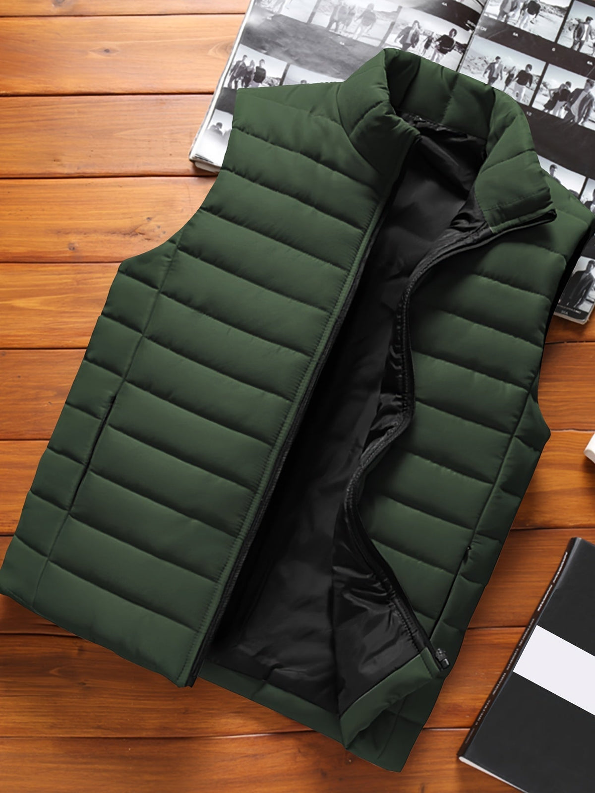 Men's Layering Vest with Quilting and Stand Collar