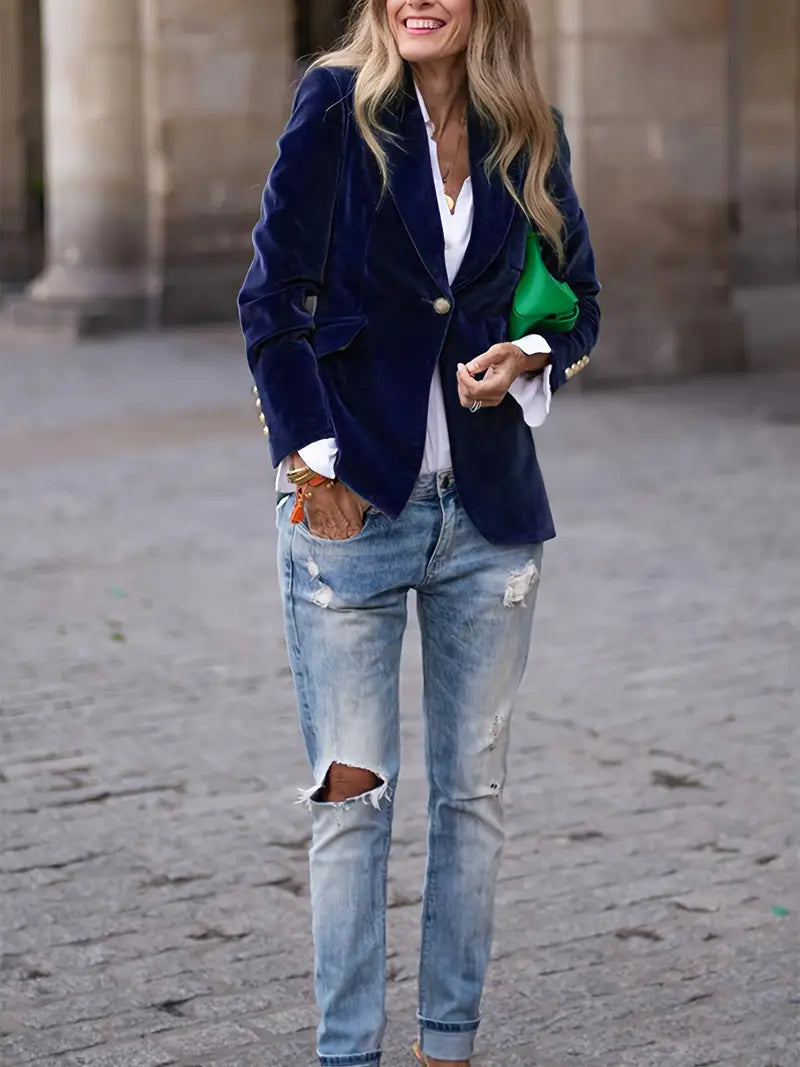 Women's Smooth Drape Plush Velvet Blazer Jacket