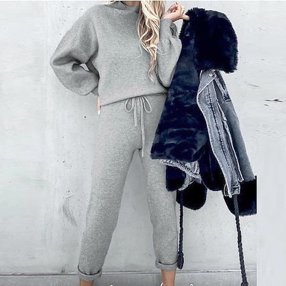 Women's Soft Matching Knit Sweater Pants Two Piece Set
