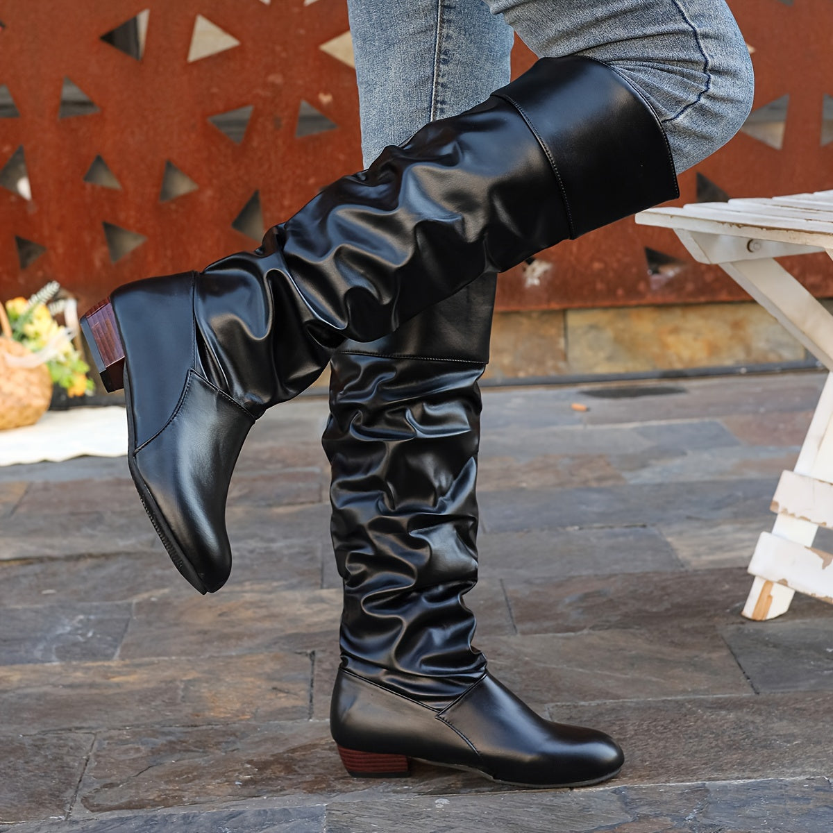Women's Soft Drape Knee-High Boots with Low Heel