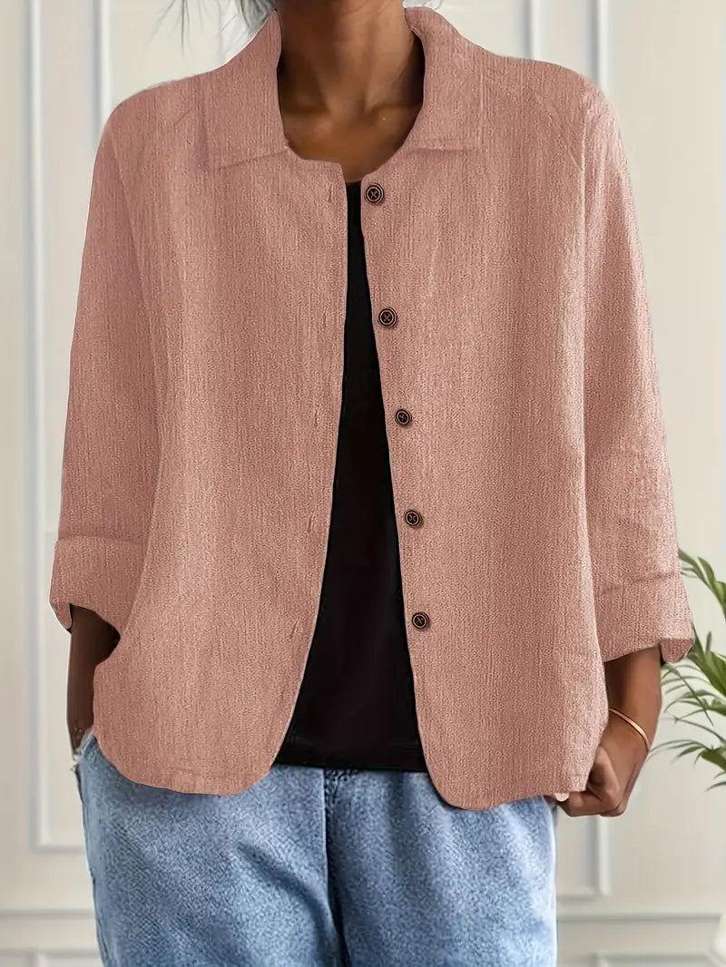 Women's Light Front-Button Jacket with Plain Collar