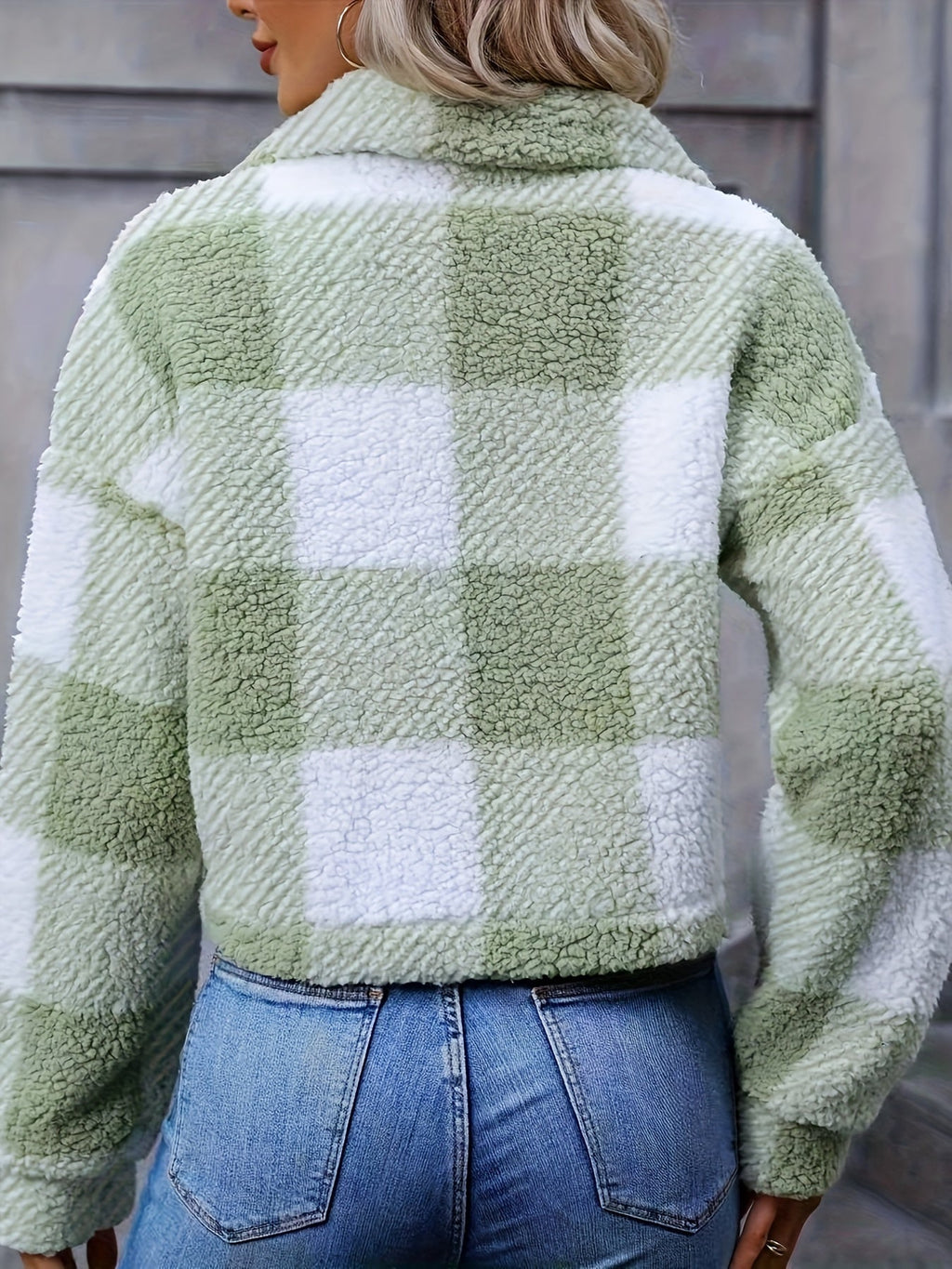 Women's Soft Plaid Cropped Button-Down Jacket