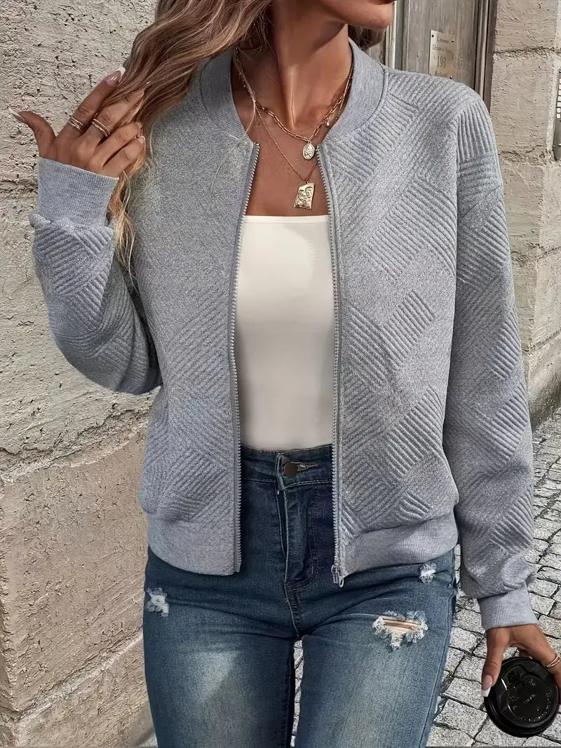 Women's Loose Full-Zip Textured Sweater Cardigan
