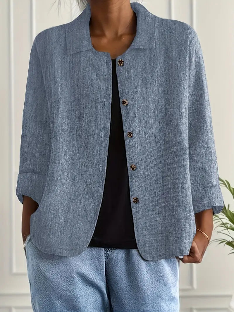 Women's Light Front-Button Jacket with Plain Collar