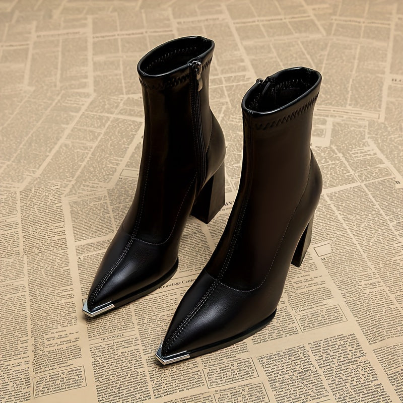 Women's Elegant Side-Zip Ankle Boots with Sturdy Heel