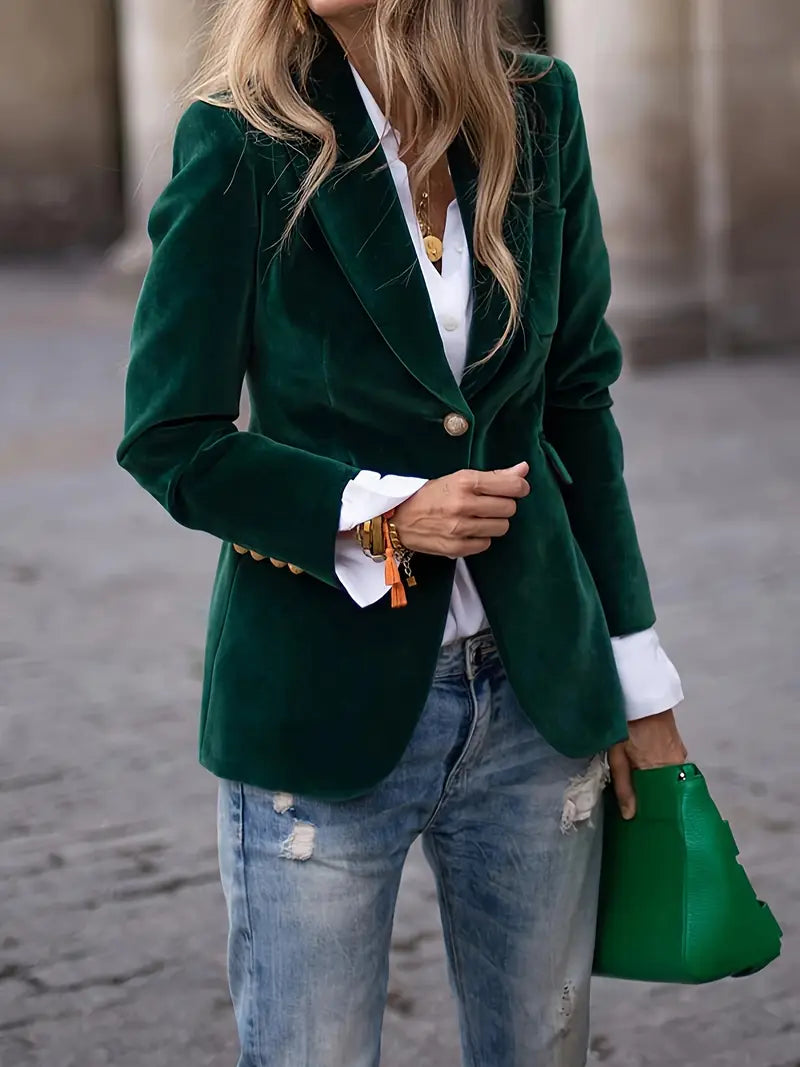 Women's Smooth Drape Plush Velvet Blazer Jacket