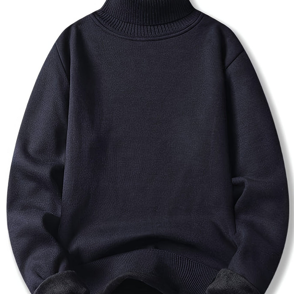 Men's Warm Lined Rollneck Pullover Knit Top