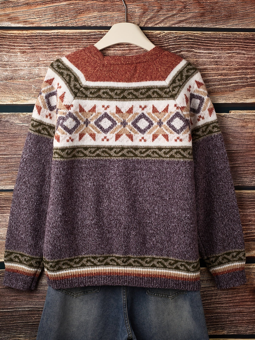 Women's Soft Knit Cardigan Sweater with Geometric Yoke Design