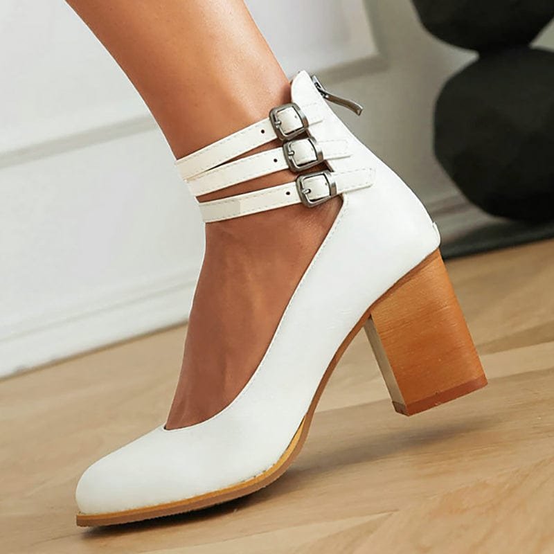 Women's Three-Strap Buckled Heeled Ankle Booties