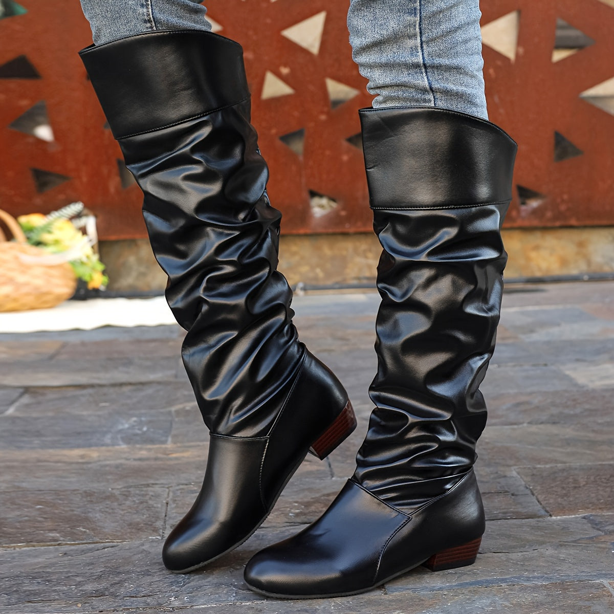 Women's Soft Drape Knee-High Boots with Low Heel