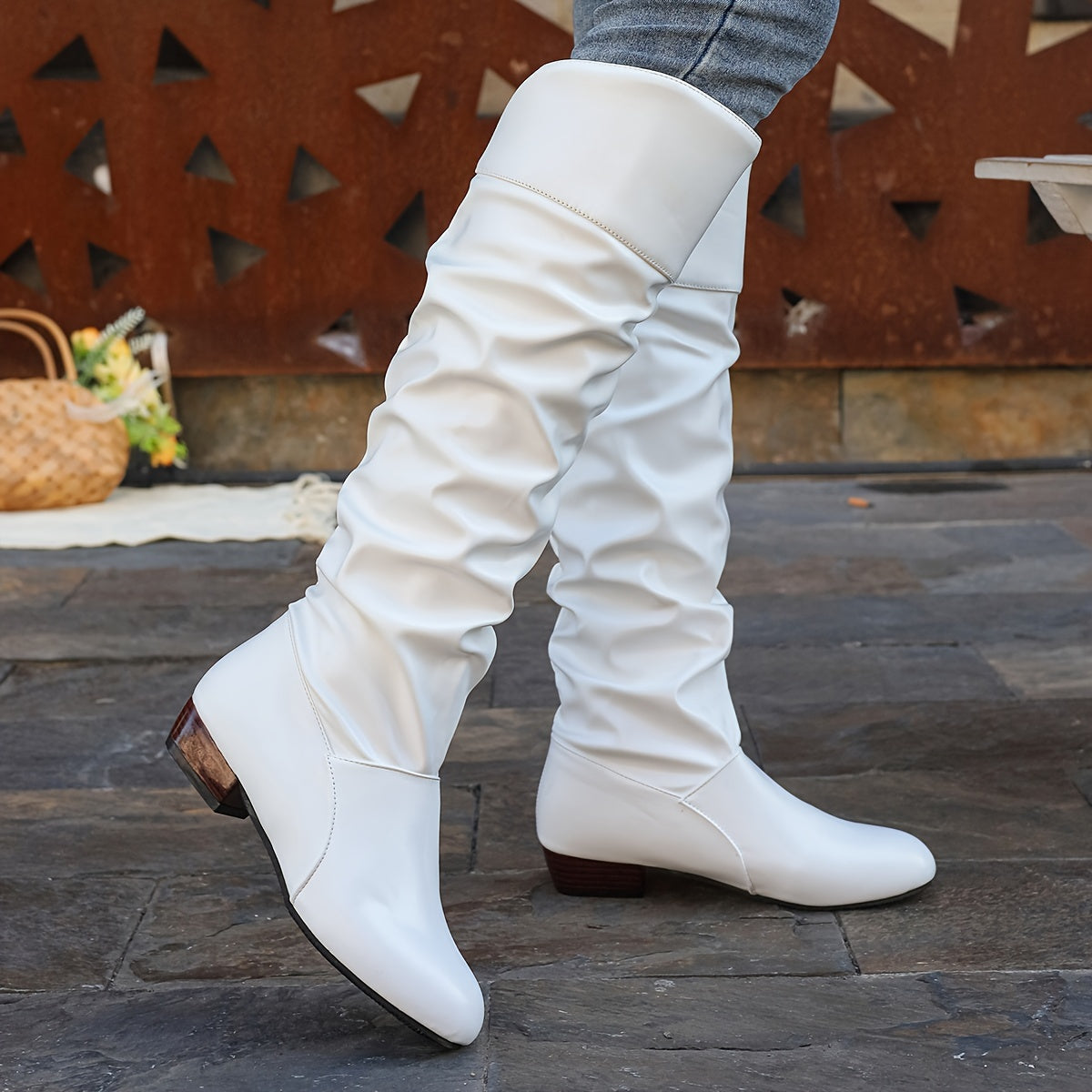 Women's Soft Drape Knee-High Boots with Low Heel