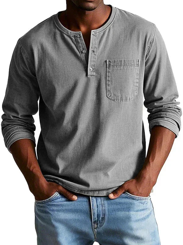 Men's Daily Wear Relaxed Long-Sleeved Henley Top