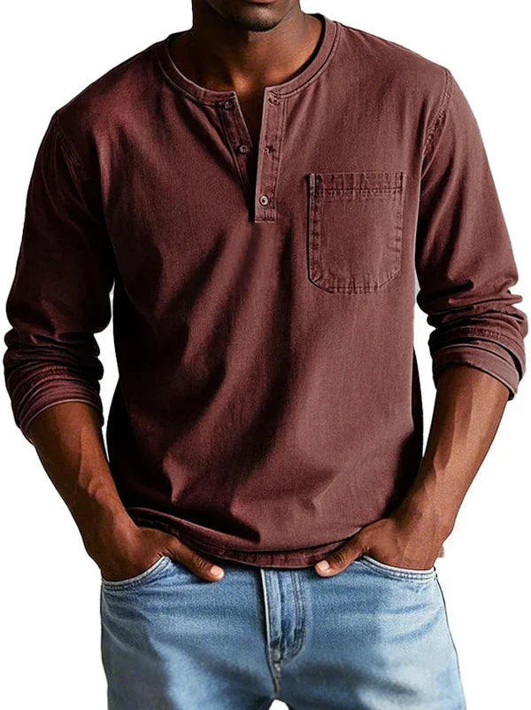 Men's Daily Wear Relaxed Long-Sleeved Henley Top