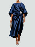 Women's Formal Event Maxi Dress with Brooch and Cape Sleeves