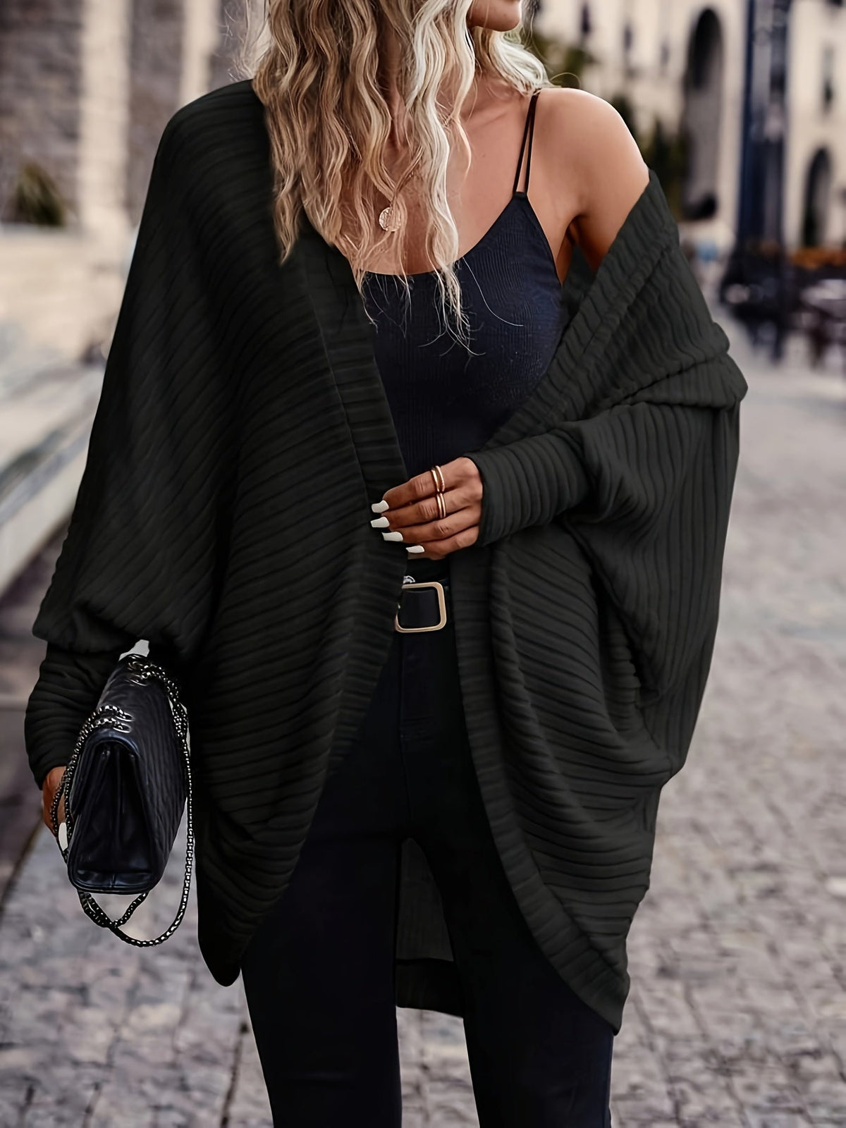 Women's Throw-On Rib Knit Wrap Cardigan