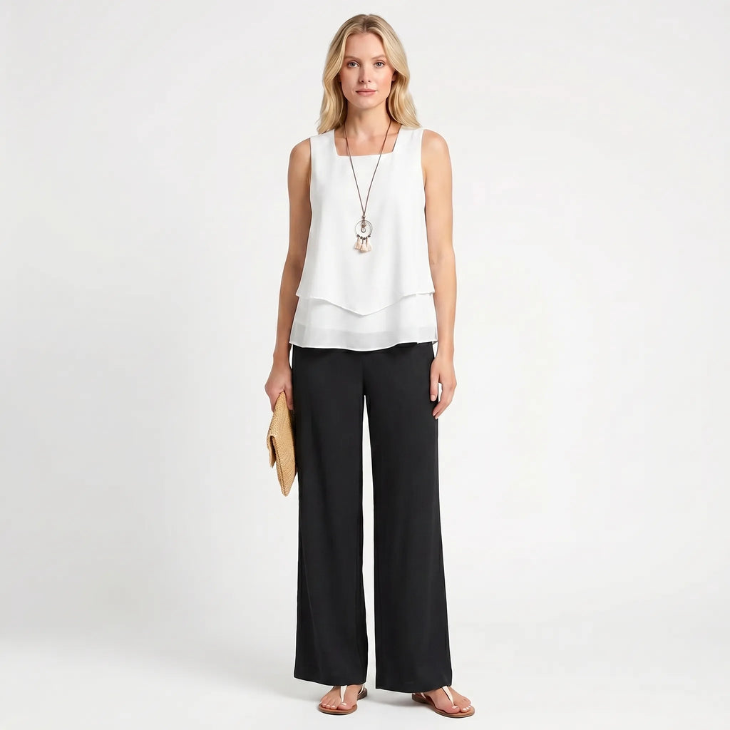 Women's Resort Ready Solid Top Printed Pants Set
