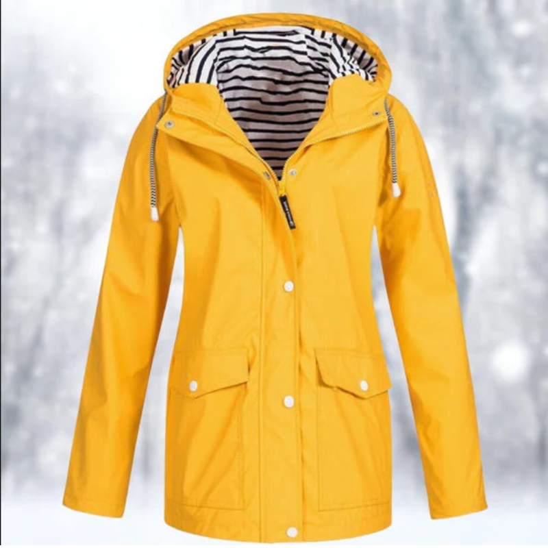 Women's Packable-Style Rainproof Jacket with Hood and Pockets