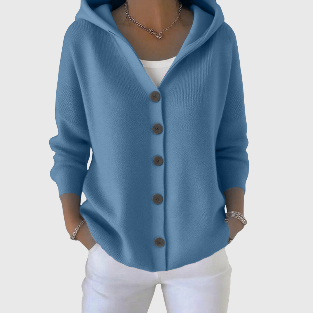 Women's Five-Button Hooded Knit Cardigan for Weekends