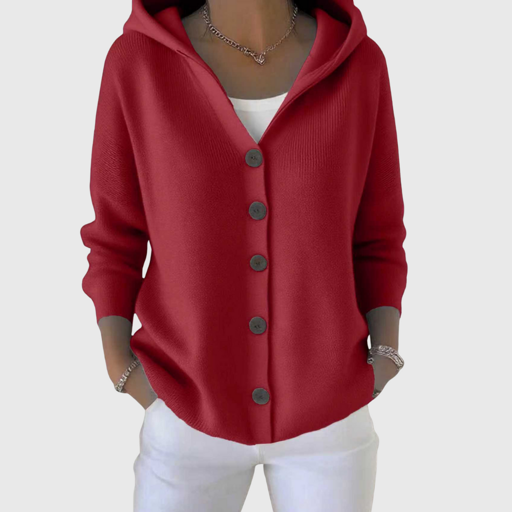 Women's Five-Button Hooded Knit Cardigan for Weekends