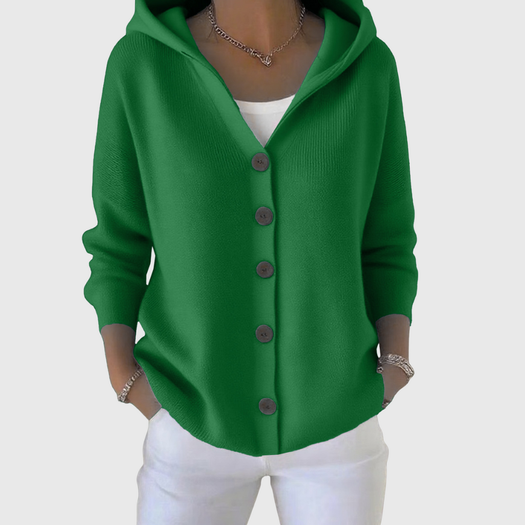 Women's Five-Button Hooded Knit Cardigan for Weekends
