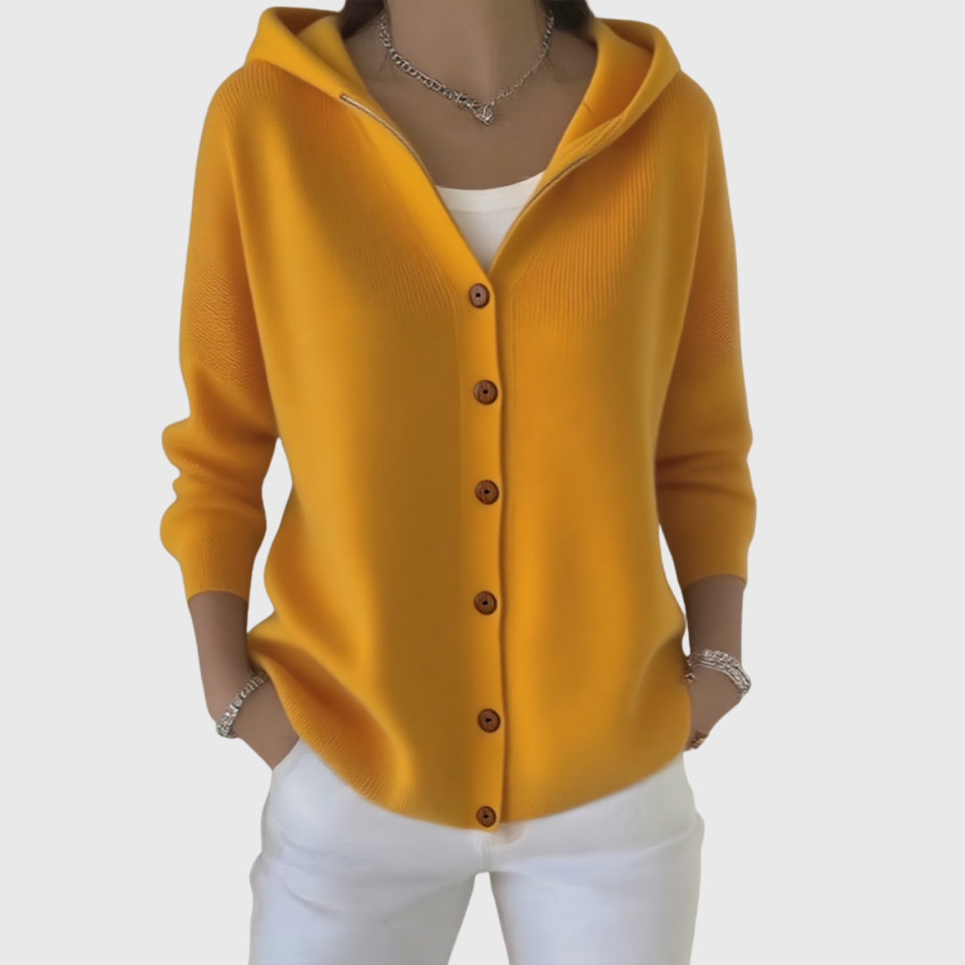 Women's Five-Button Hooded Knit Cardigan for Weekends