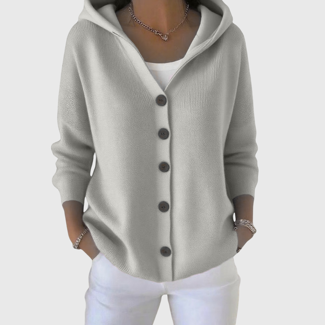 Women's Five-Button Hooded Knit Cardigan for Weekends