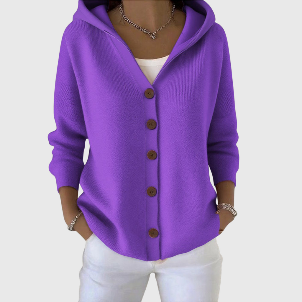 Women's Five-Button Hooded Knit Cardigan for Weekends