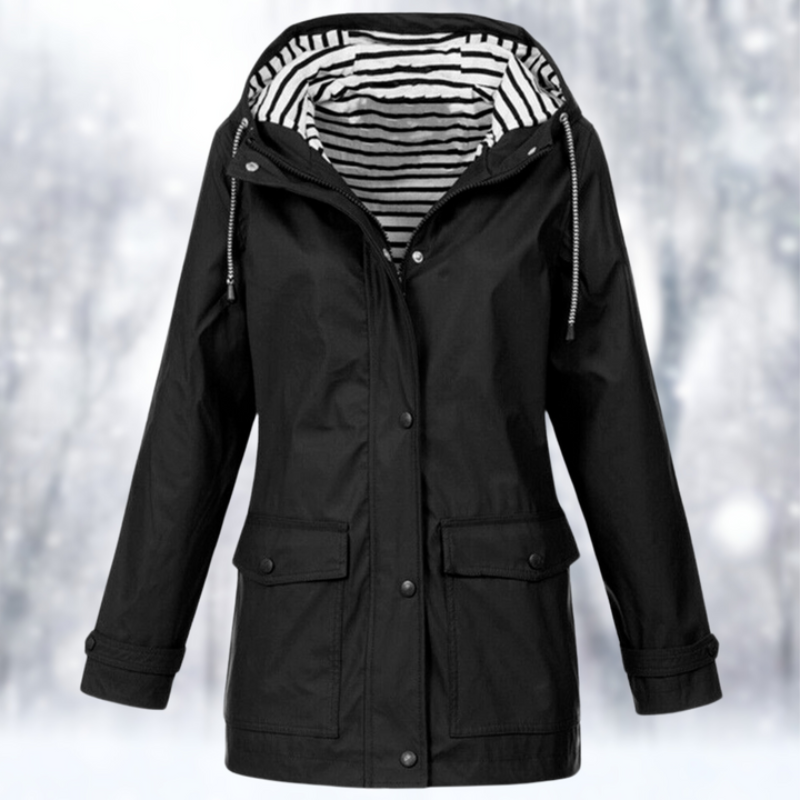 Women's Packable-Style Rainproof Jacket with Hood and Pockets