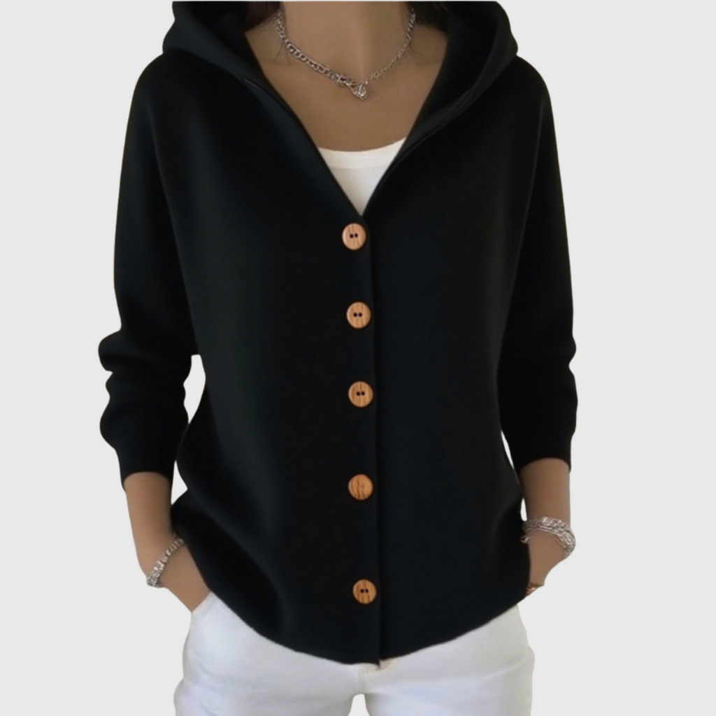 Women's Five-Button Hooded Knit Cardigan for Weekends