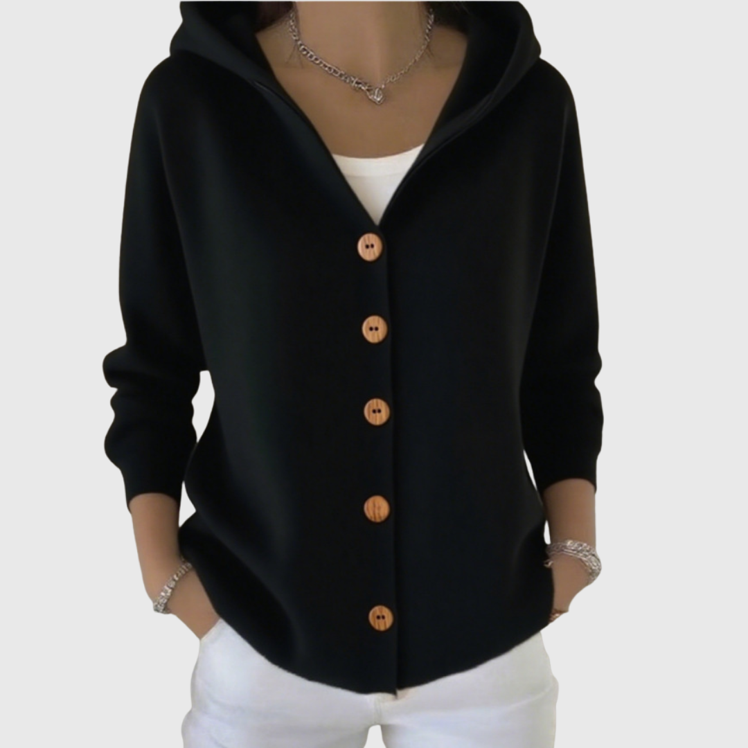 Women's Five-Button Hooded Knit Cardigan for Weekends