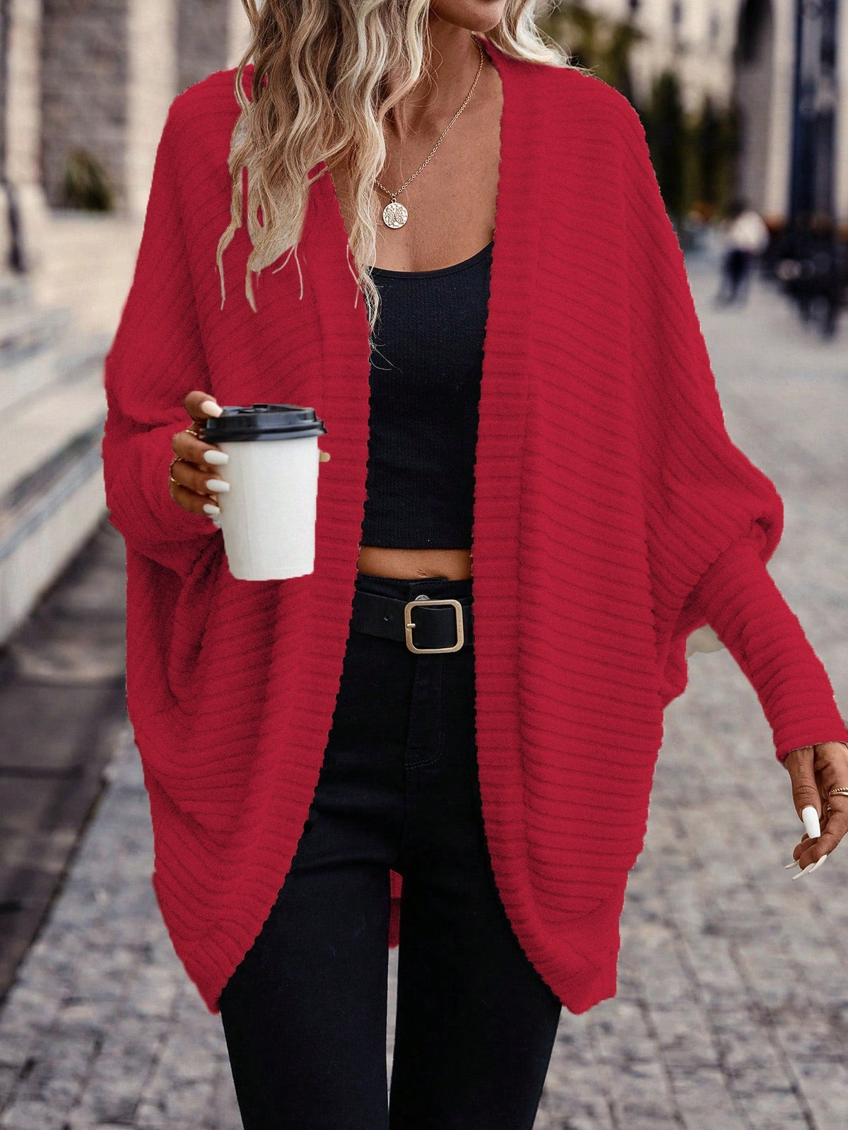 Women's Throw-On Rib Knit Wrap Cardigan