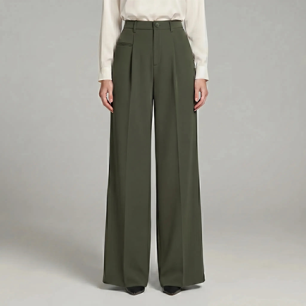 Women's Tailored Front Pleat Flowing Palazzo Pants