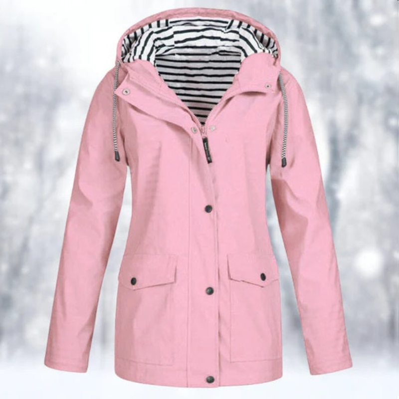 Women's Packable-Style Rainproof Jacket with Hood and Pockets