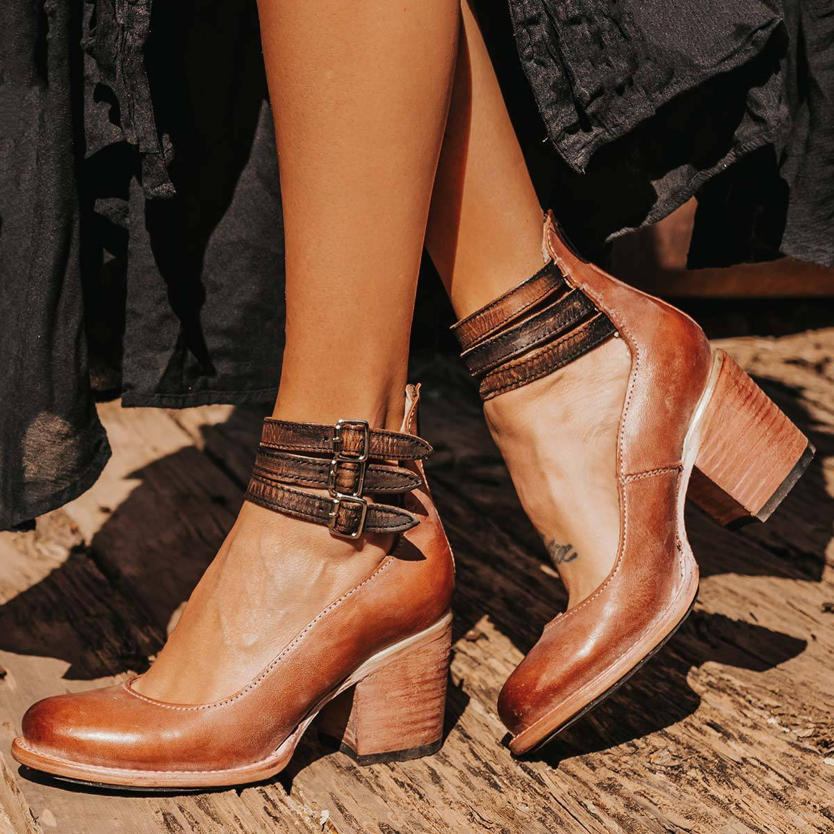 Women's Sturdy Square Block Heel Strapped Ankle Boots