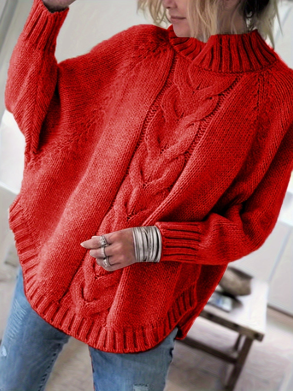 Women's Cozy Cable-Knit Turtleneck Relaxed Sweater
