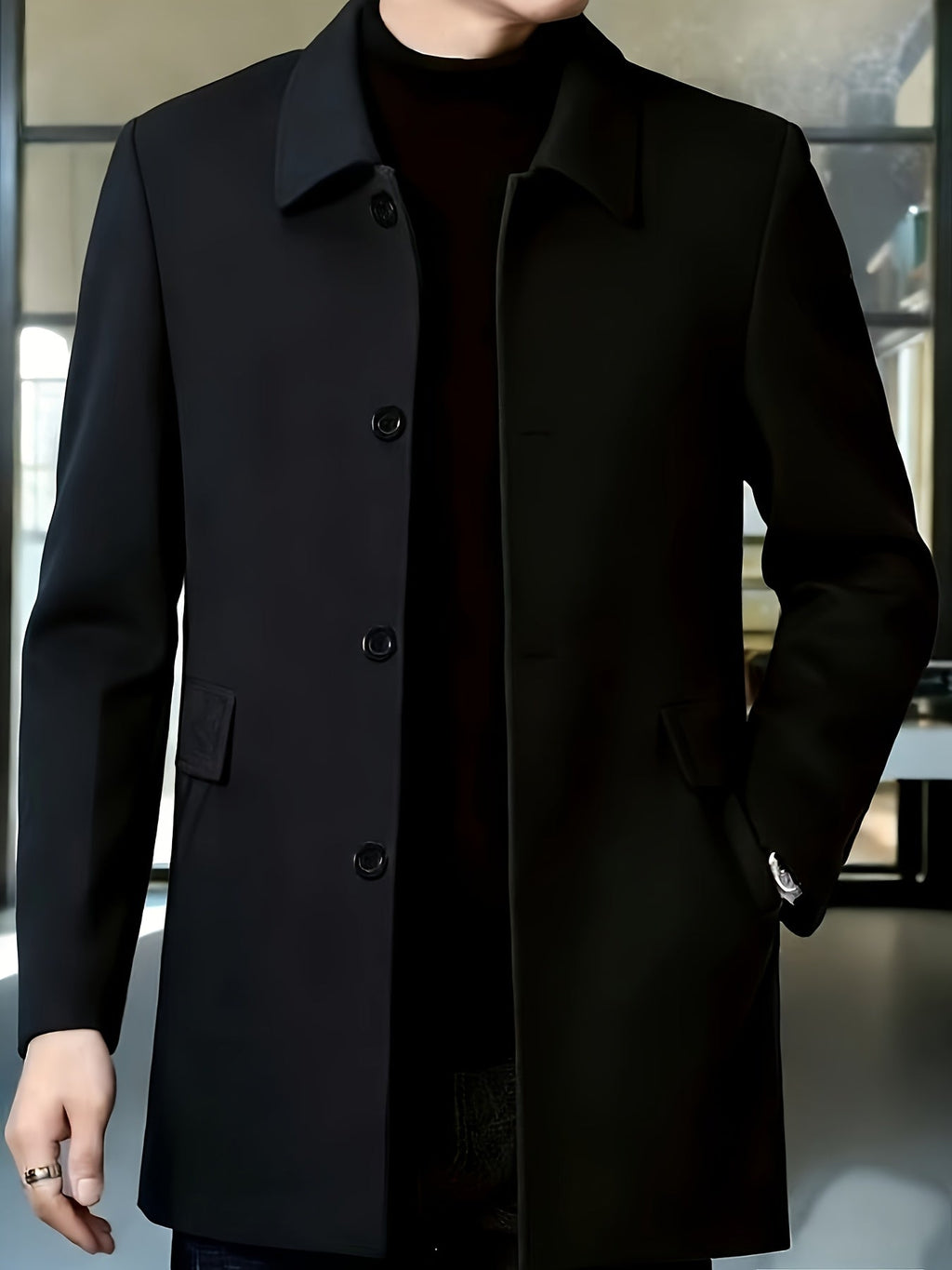 Men's Side Pocket Single Breasted Overcoat for Work