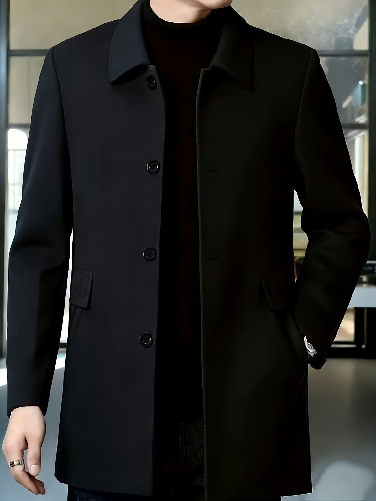 Men's Side Pocket Single Breasted Overcoat for Work