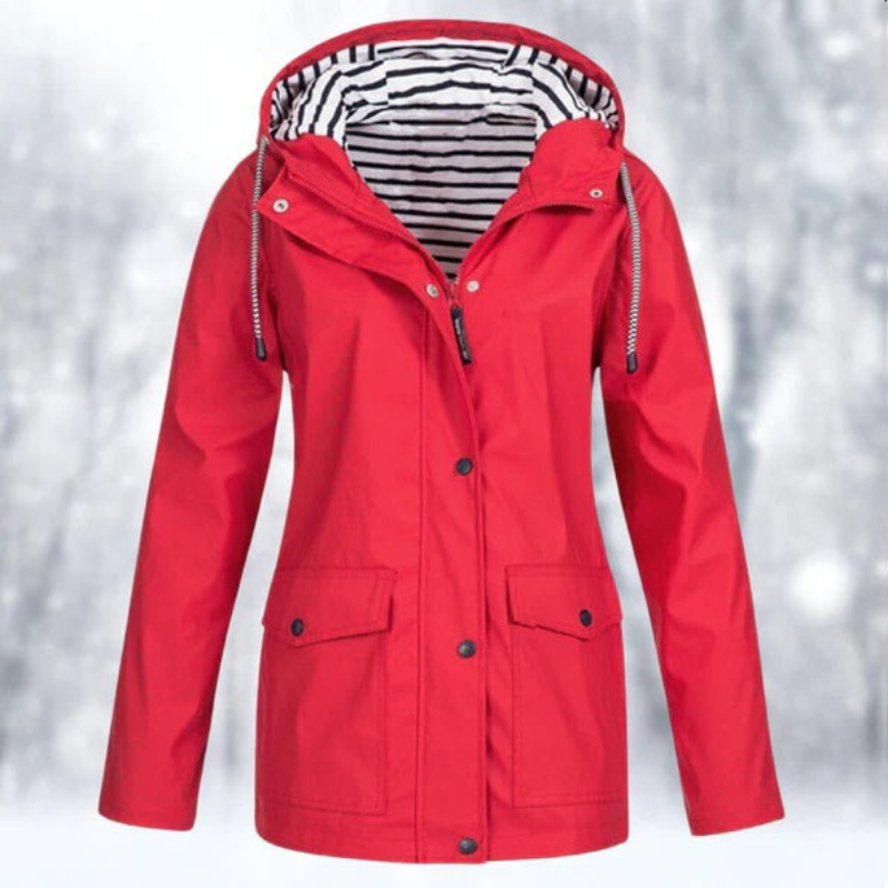 Women's Packable-Style Rainproof Jacket with Hood and Pockets