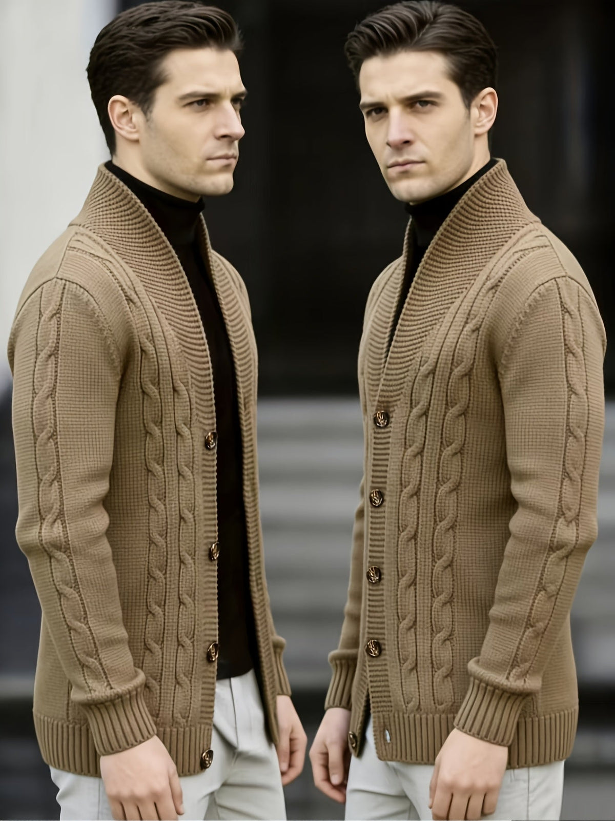 Men's Classic Shawl Neck Cable Knit Layering Cardigan