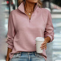 Women's Elegant V-Neck Pullover with Zipper Trim
