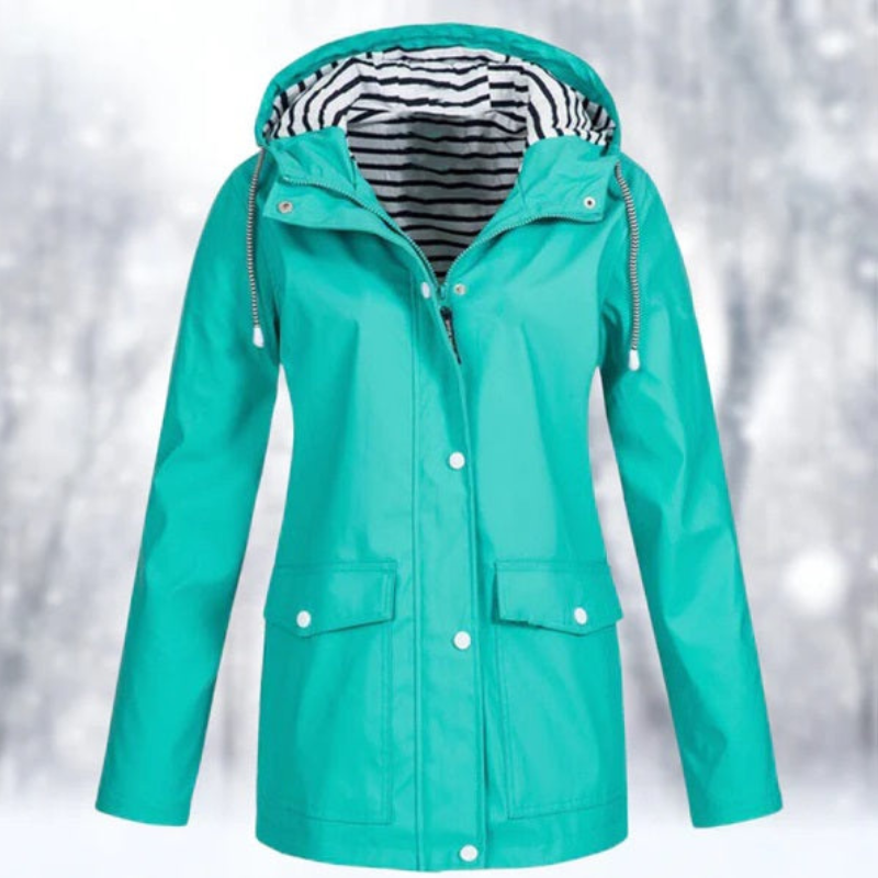 Women's Packable-Style Rainproof Jacket with Hood and Pockets