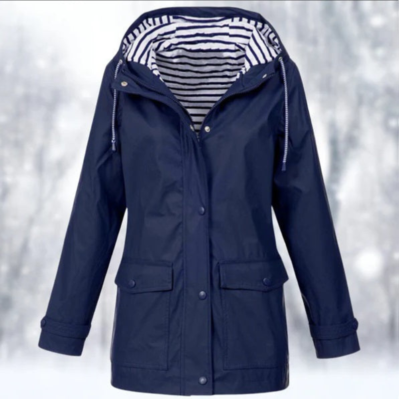 Women's Packable-Style Rainproof Jacket with Hood and Pockets