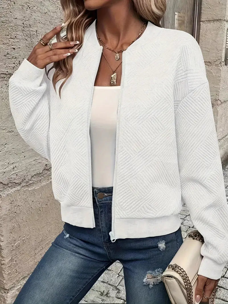 Women's Loose Full-Zip Textured Sweater Cardigan